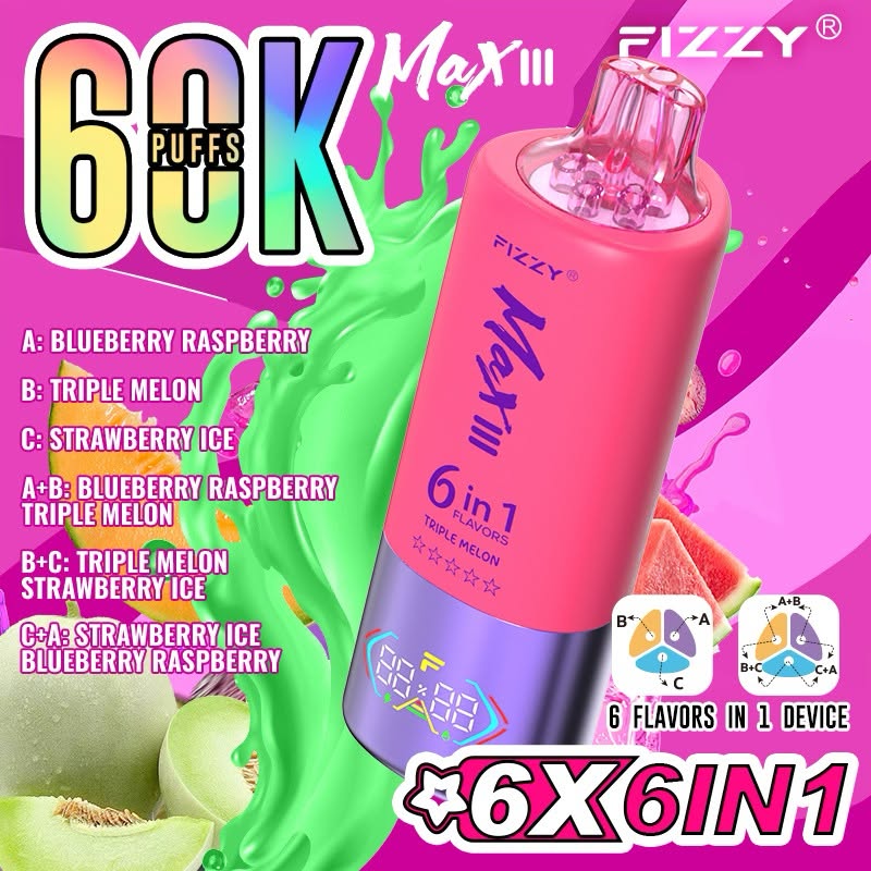 【人気モデル】Fizzy Max III 60K｜6IN1 フレーバー切替 ニコパフ N5%