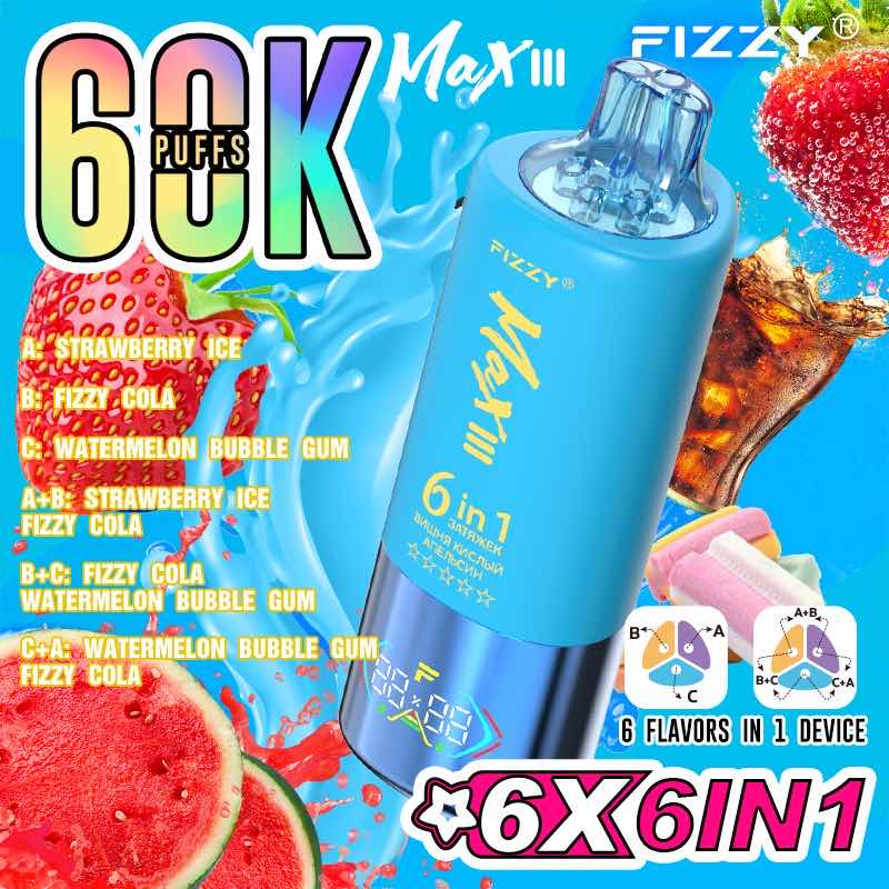 【人気モデル】Fizzy Max III 60K｜6IN1 フレーバー切替 ニコパフ N5%