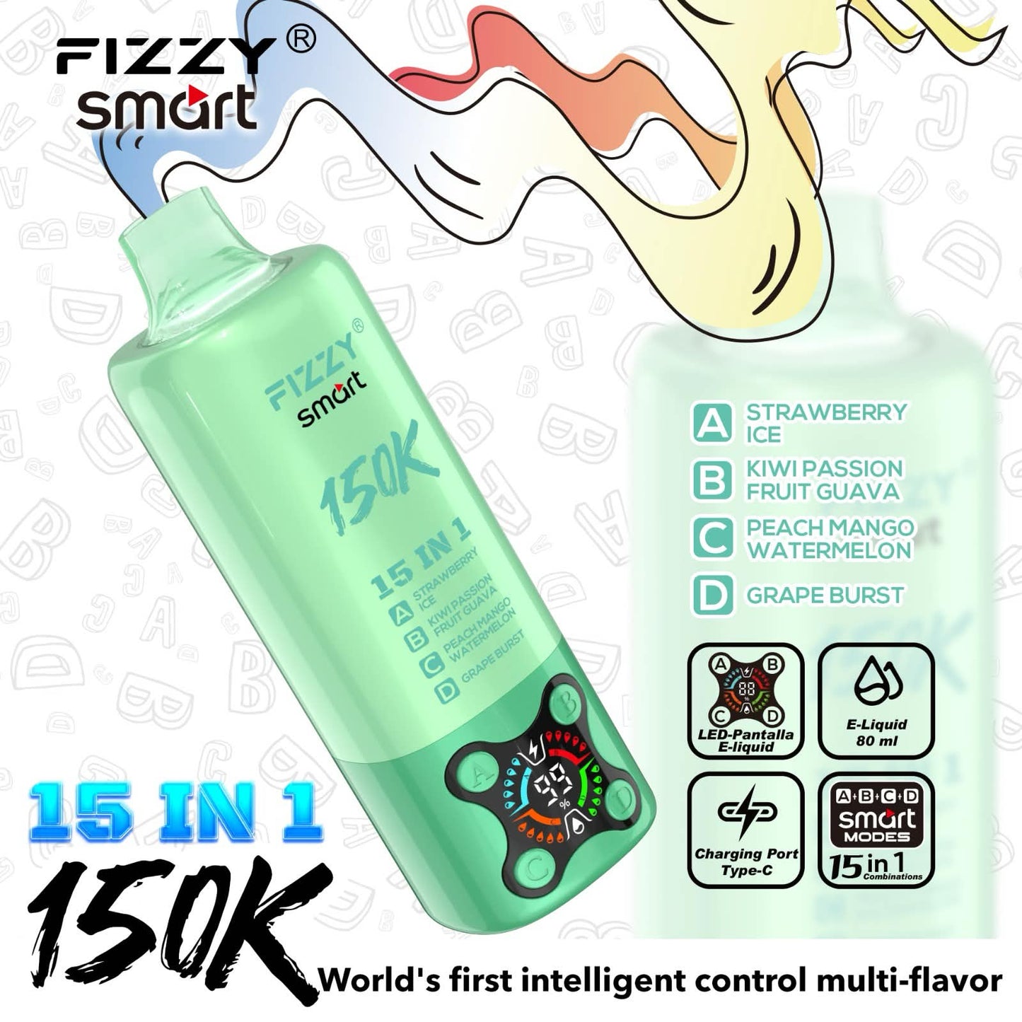【人気No.1】フィジースマート 150K｜15IN1 フレーバー搭載 ニコパフ N5%