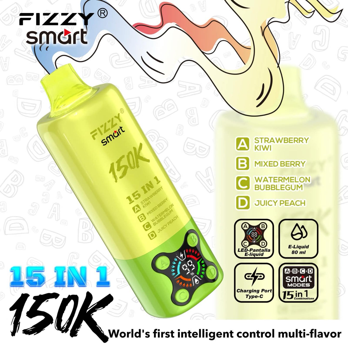 【人気No.1】フィジースマート 150K｜15IN1 フレーバー搭載 ニコパフ N5%