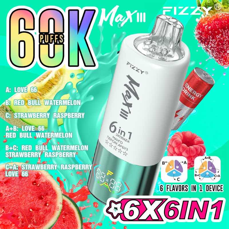 【人気モデル】Fizzy Max III 60K｜6IN1 フレーバー切替 ニコパフ N5%