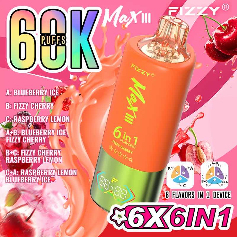 【人気モデル】Fizzy Max III 60K｜6IN1 フレーバー切替 ニコパフ N5%