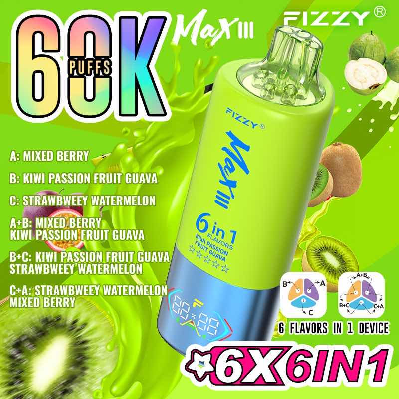 【人気モデル】Fizzy Max III 60K｜6IN1 フレーバー切替 ニコパフ N5%