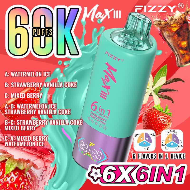 【人気モデル】Fizzy Max III 60K｜6IN1 フレーバー切替 ニコパフ N5%